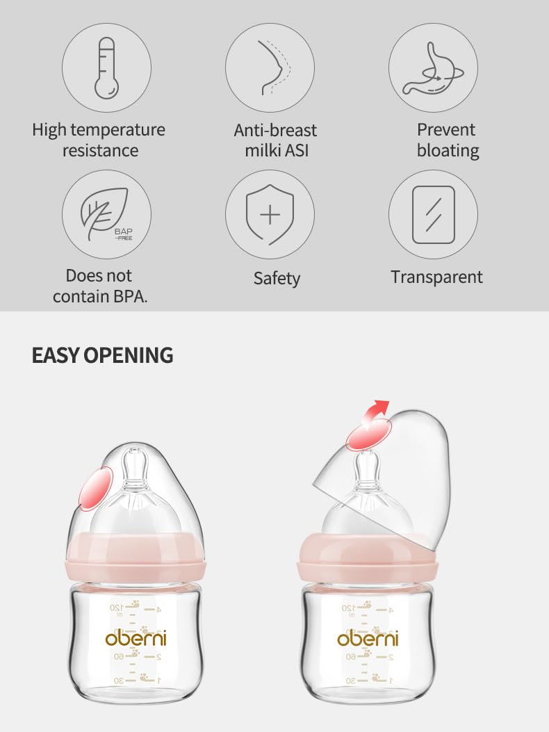 Oberni BPA-free glass bottle ensures toxin-free feeding.
