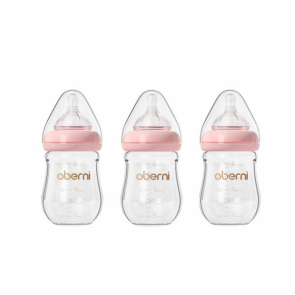 Oberni glass baby bottle with anti-colic system for calmer feeds