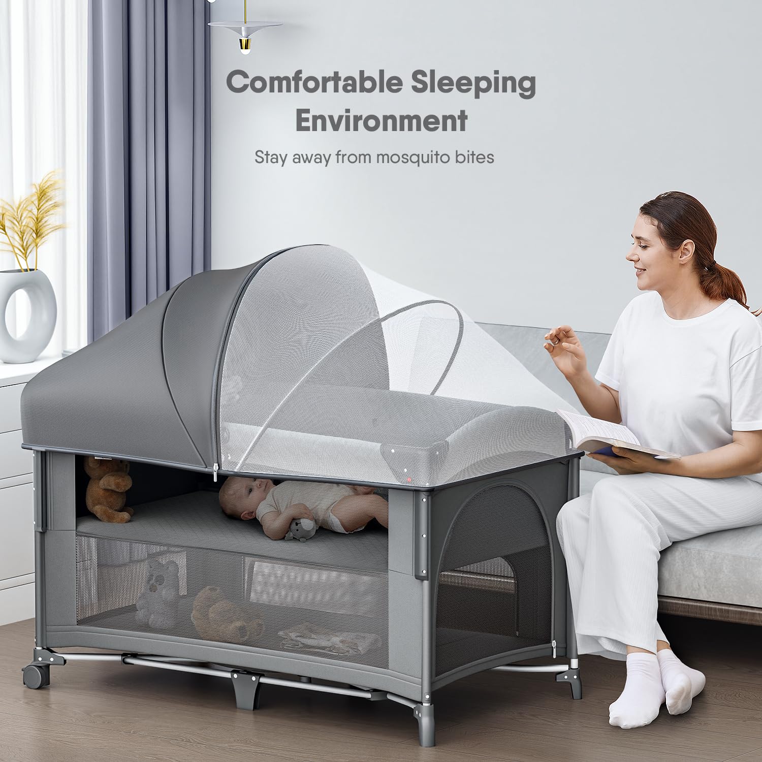 Obee Odee bassinet transformed into changing table with water-resistant fabric.