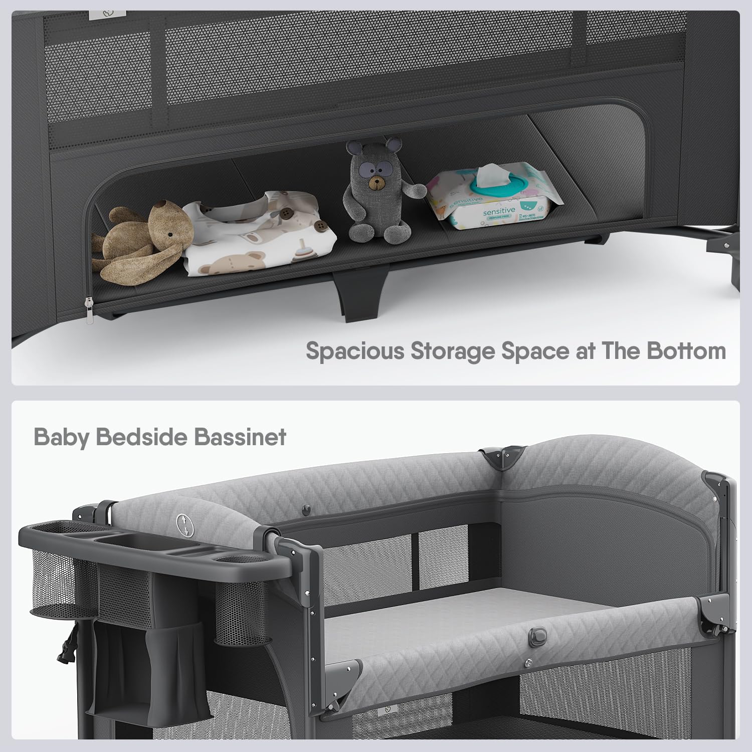 Obee Odee detachable toy rack engages baby during crib play.
