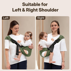 Oblitor toddler carrier adjustable left-shoulder strap for comfortable side carry.