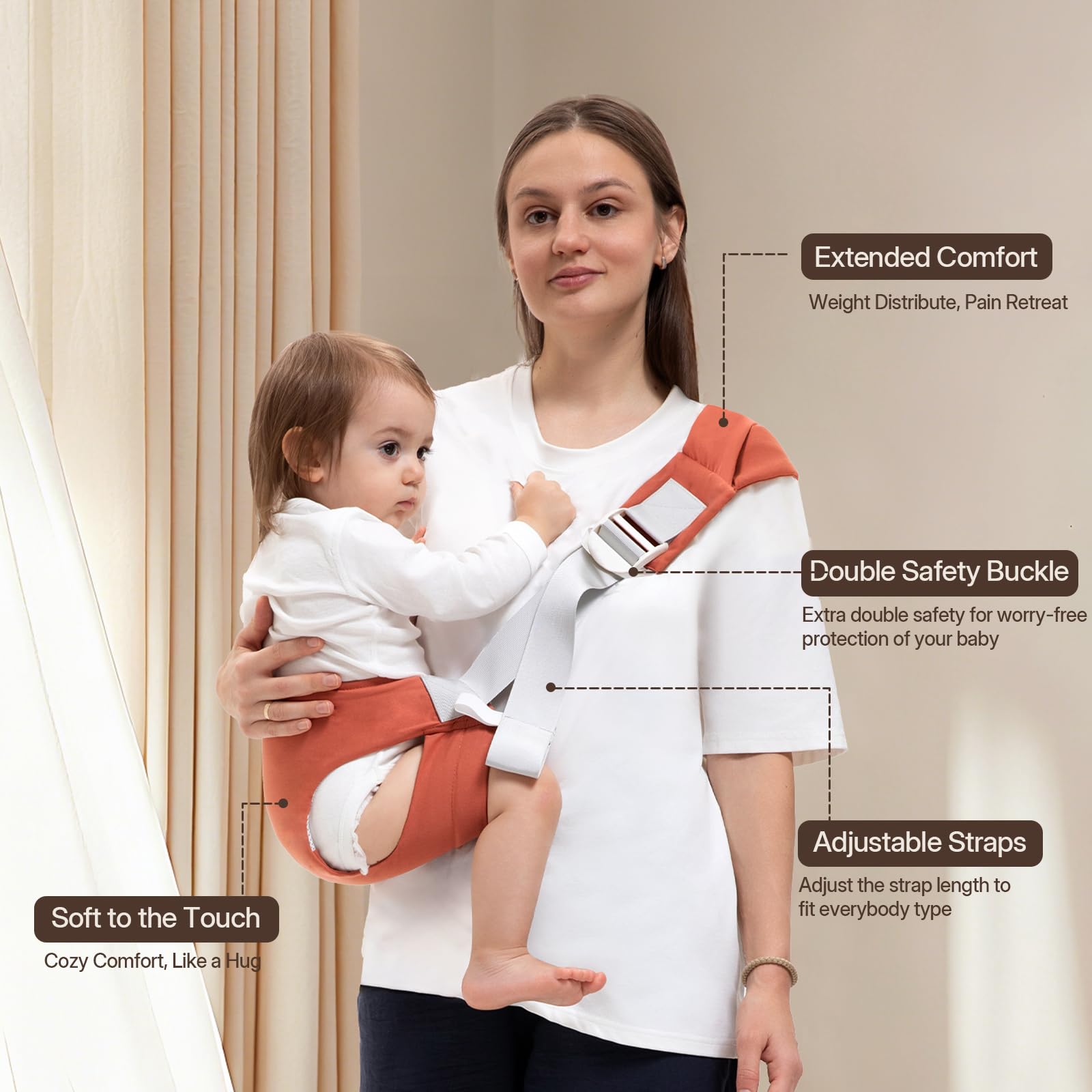 Oblitor toddler carrier breathable-soft-material keeping baby cool and comfortable.