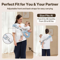 Oblitor toddler carrier features breathable material to keep baby cool.
