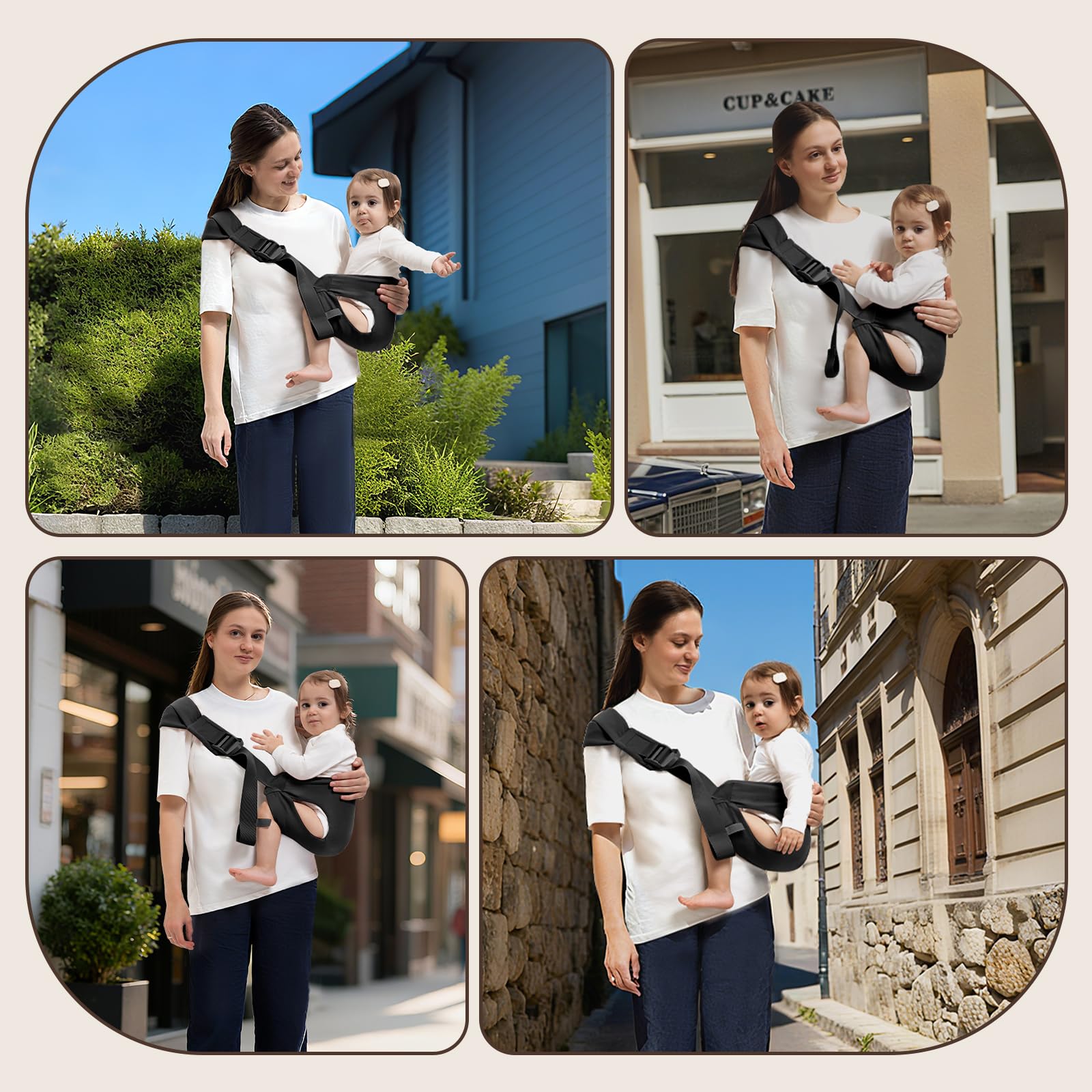 Oblitor easy-on-off design supports hands-free use during outings.