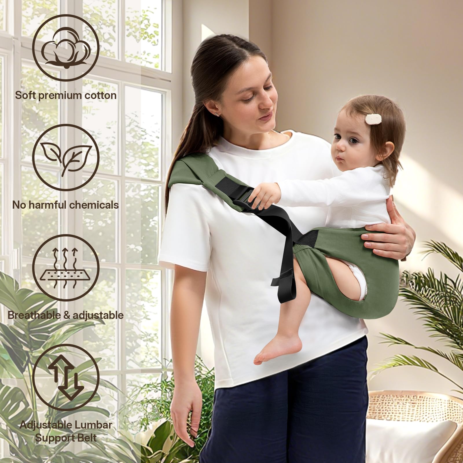 Oblitor toddler carrier hands-free design supports shopping and park outings.