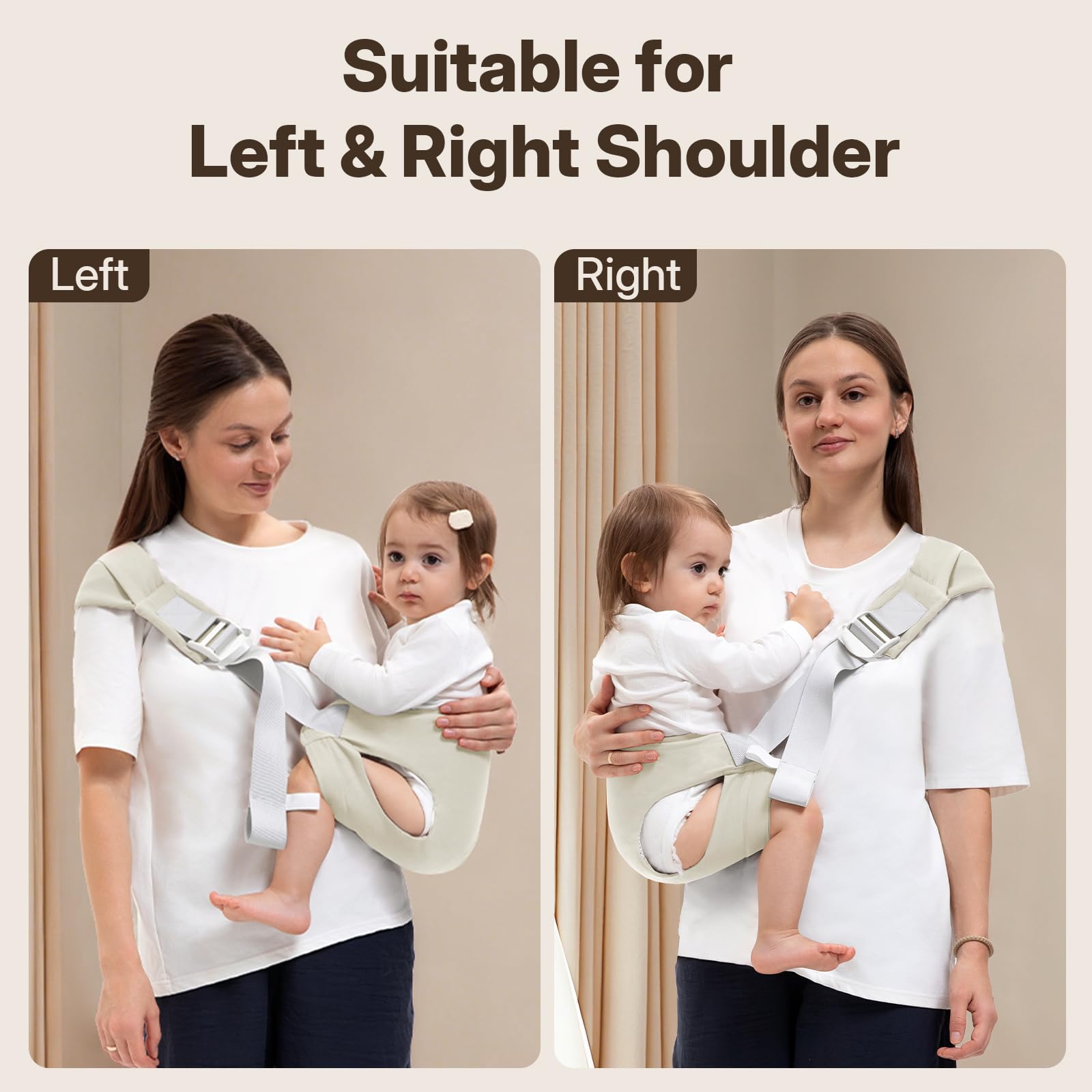 Oblitor carrier with left/right strap adjustment for balanced, comfortable wear