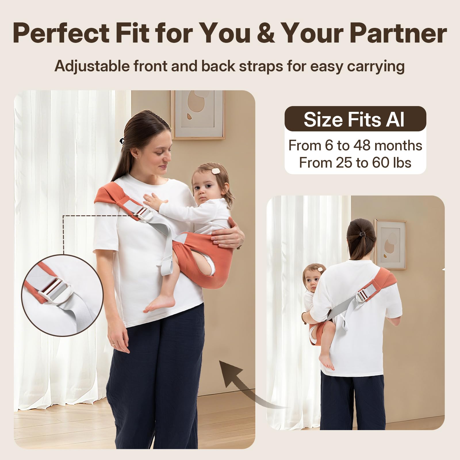 Oblitor toddler carrier universal-fit design adapting to different body types.