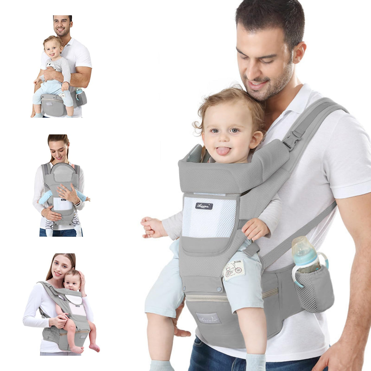 Ocanoiy grey front carry demonstrates hands-free versatility for daily outings