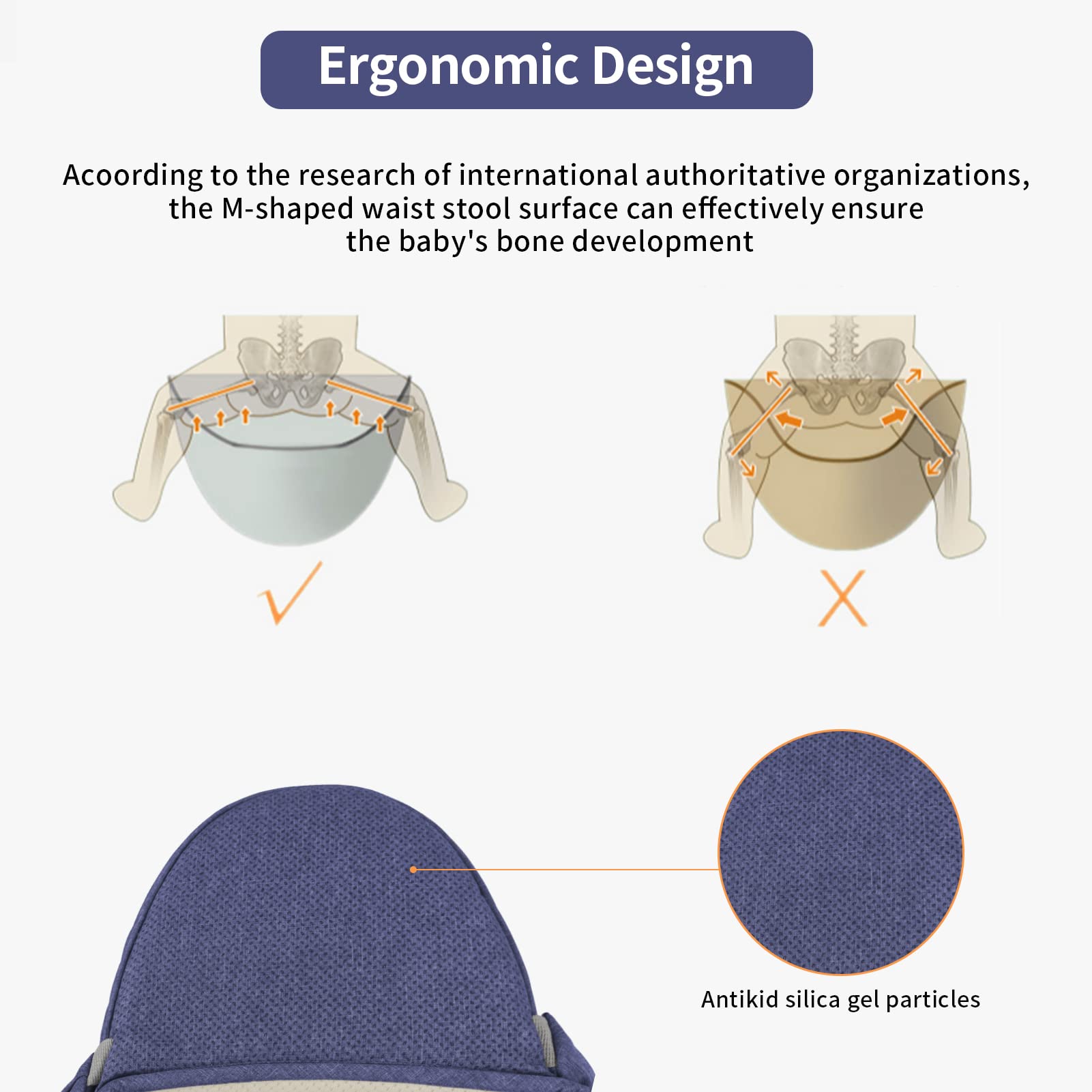 Ocanoiy hip-seat front panel view, removable for all-season comfort and easy washing.