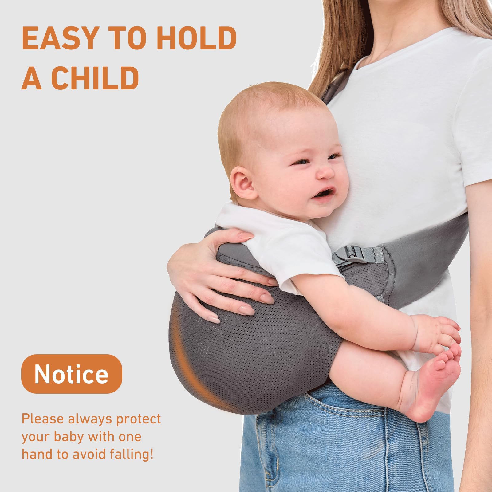 Ocanoiy mesh sling demonstrates quick, simple wearing process.