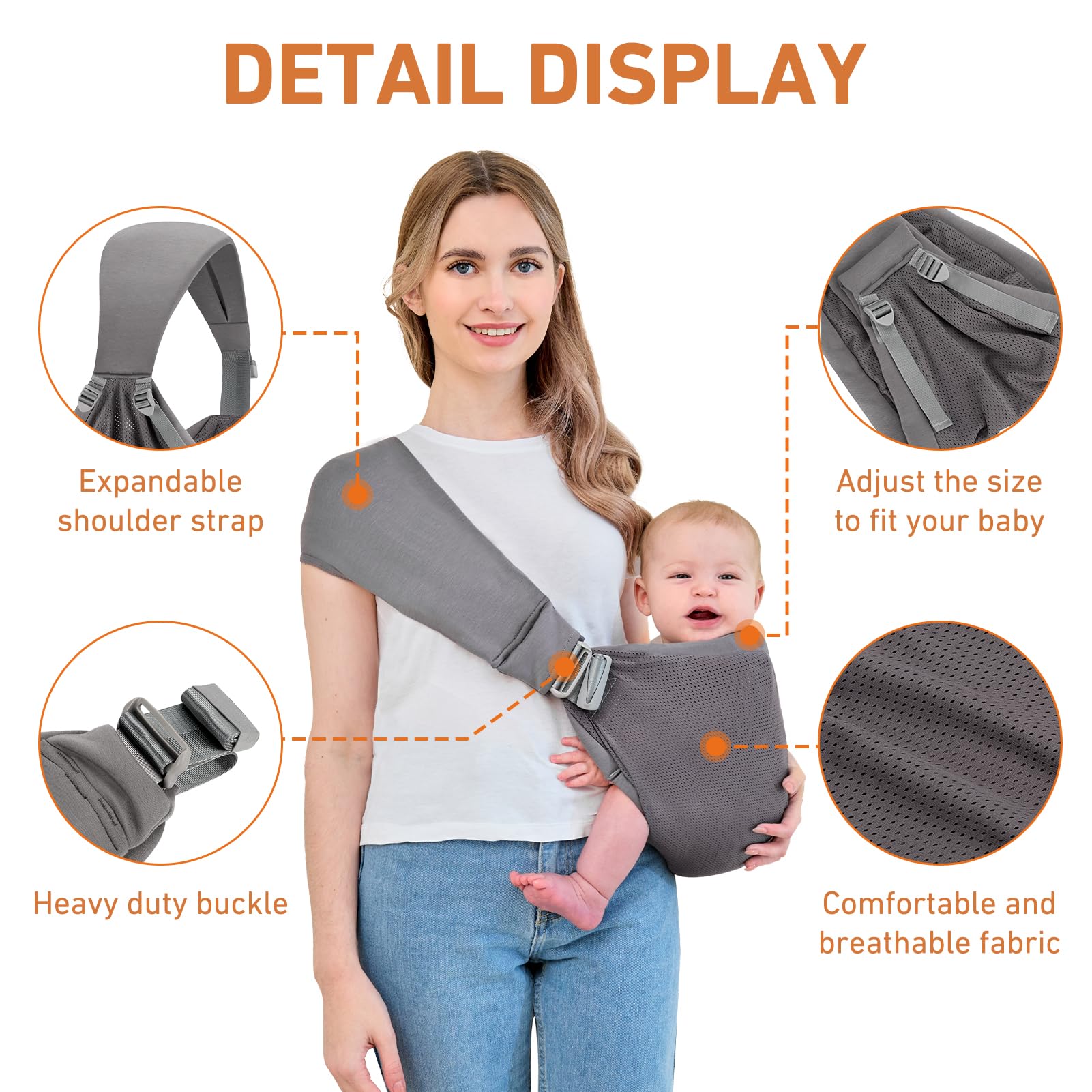 Ocanoiy sling worn by parent for hands-free daily use.