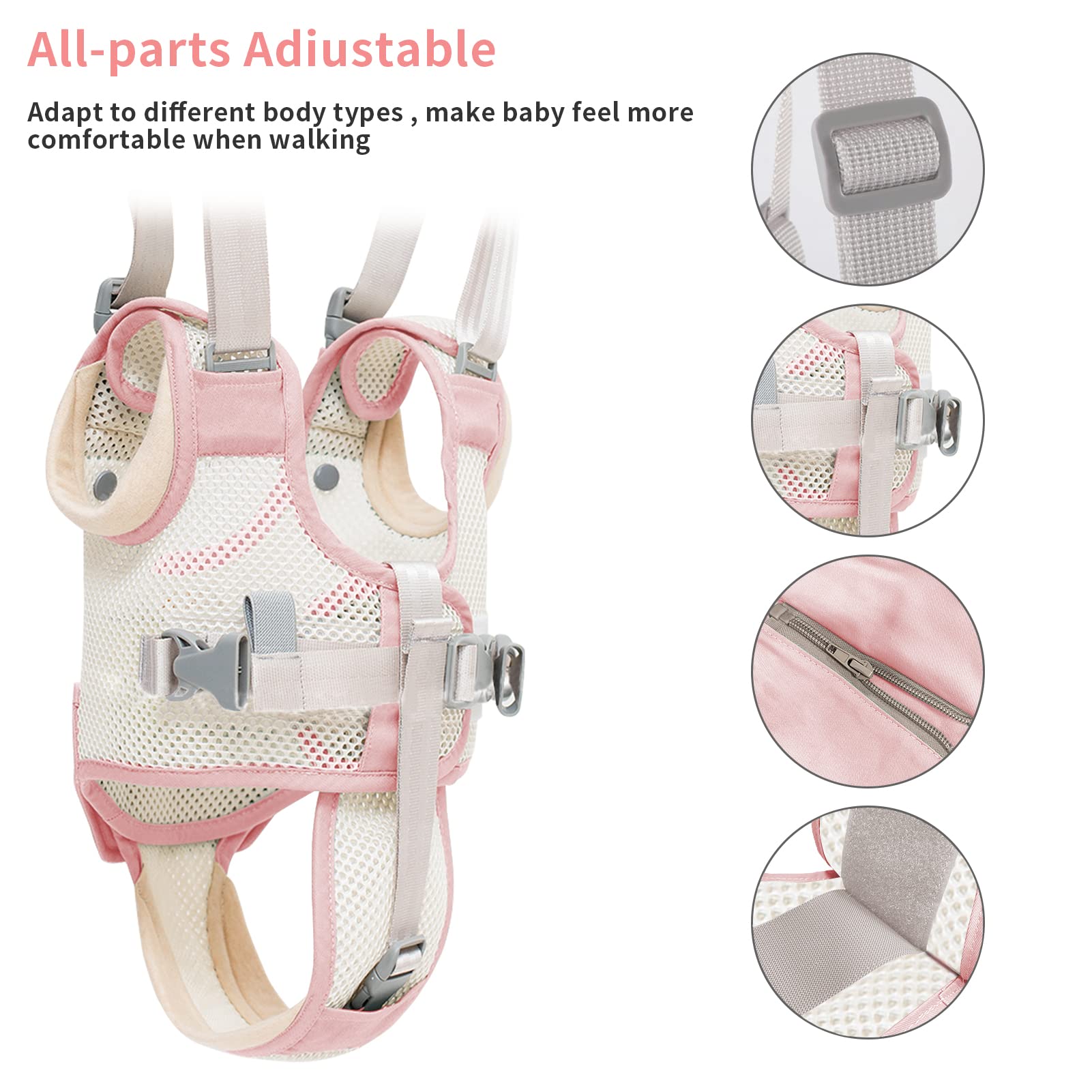 Ocanoiy baby walker-harness detachable-crotch-belt adapts as walking skills develop.