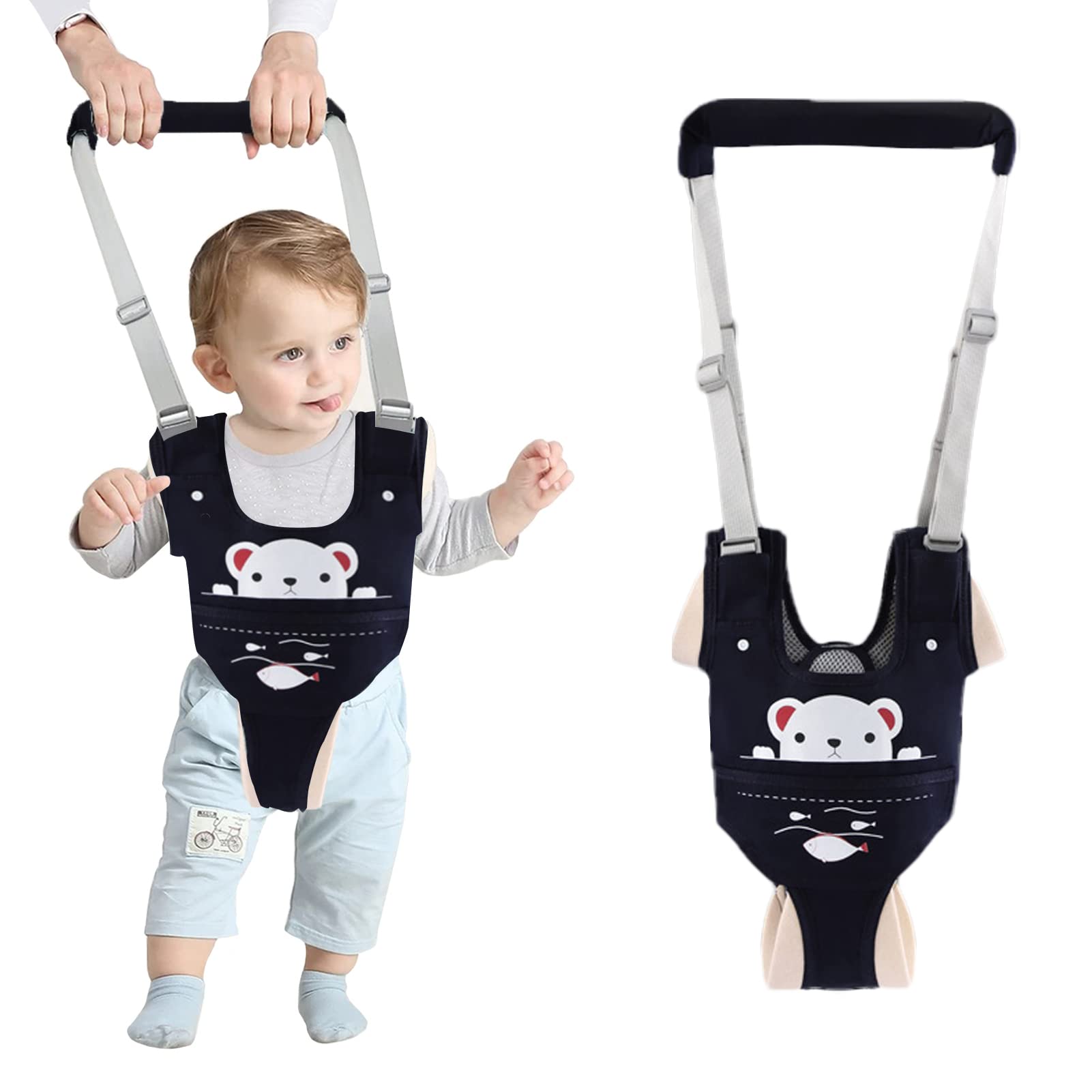 Ocanoiy baby walking harness dark blue breathable comfort for daily walking practice.