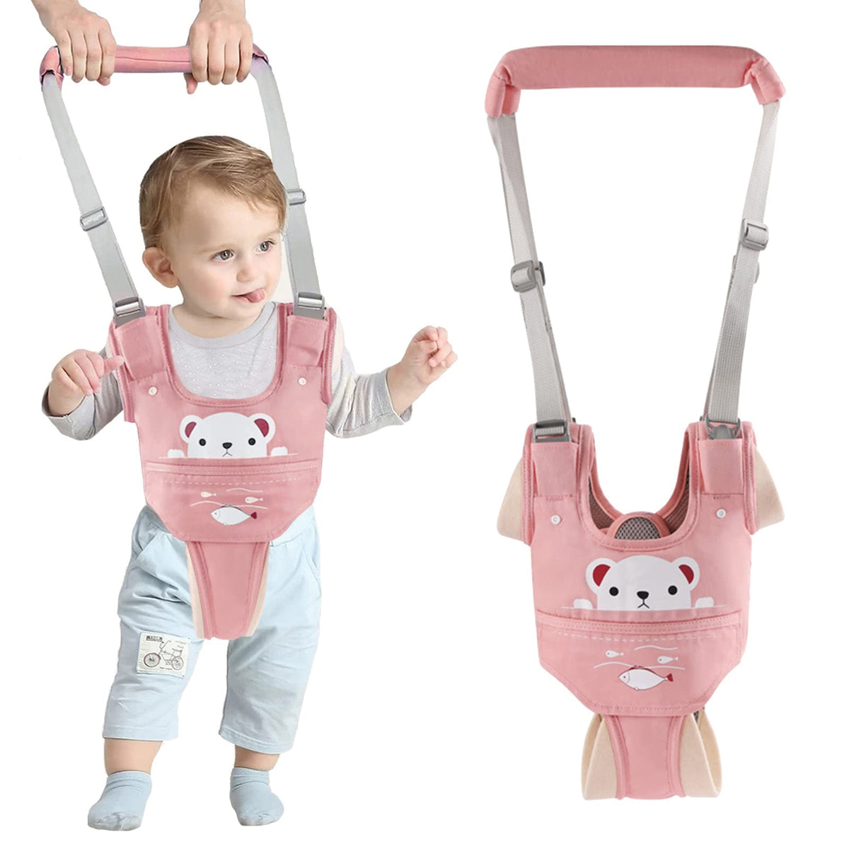 Ocanoiy baby walking harness pink front view supports early walking with comfort