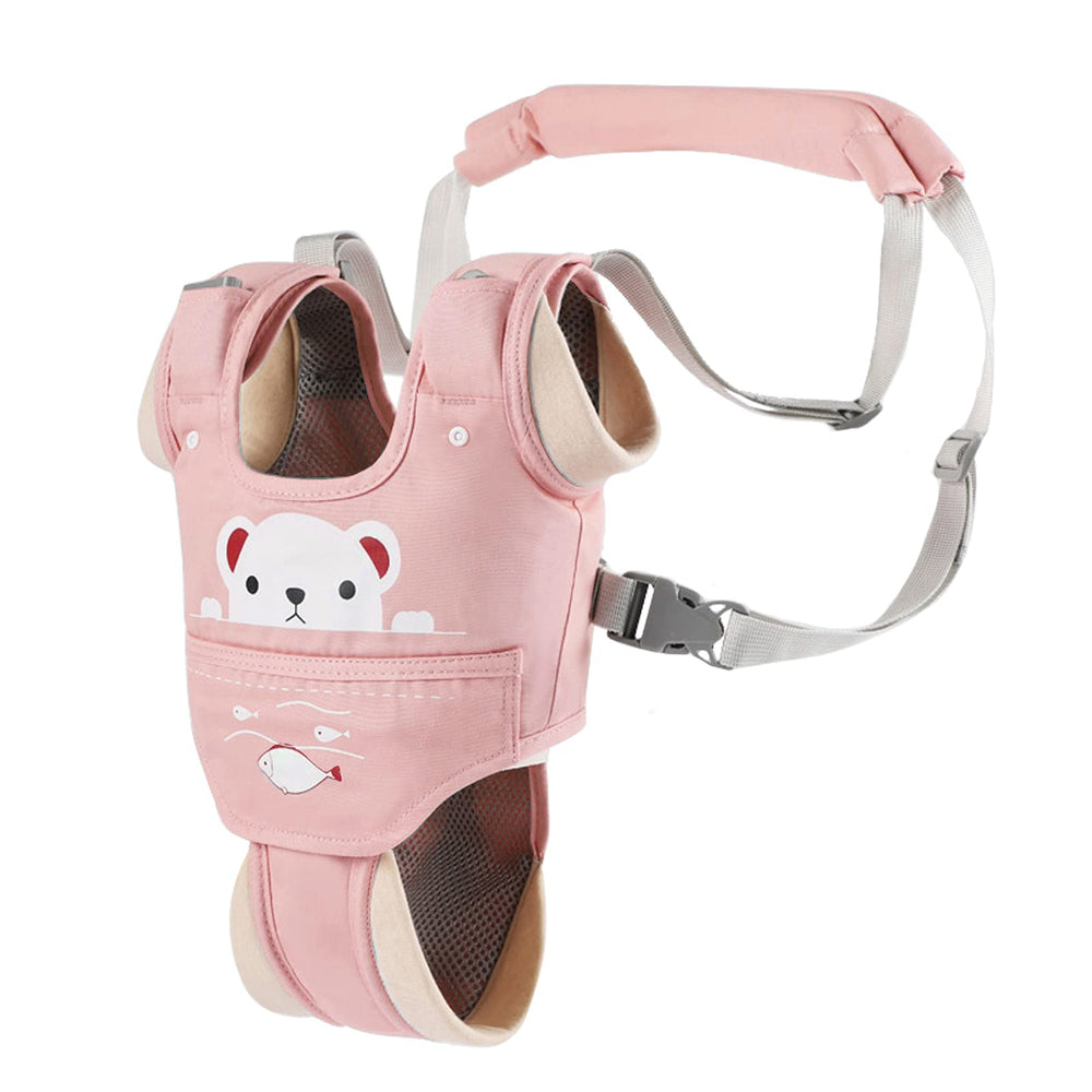 Ocanoiy baby walking harness pink side view with adjustable straps for a snug fit