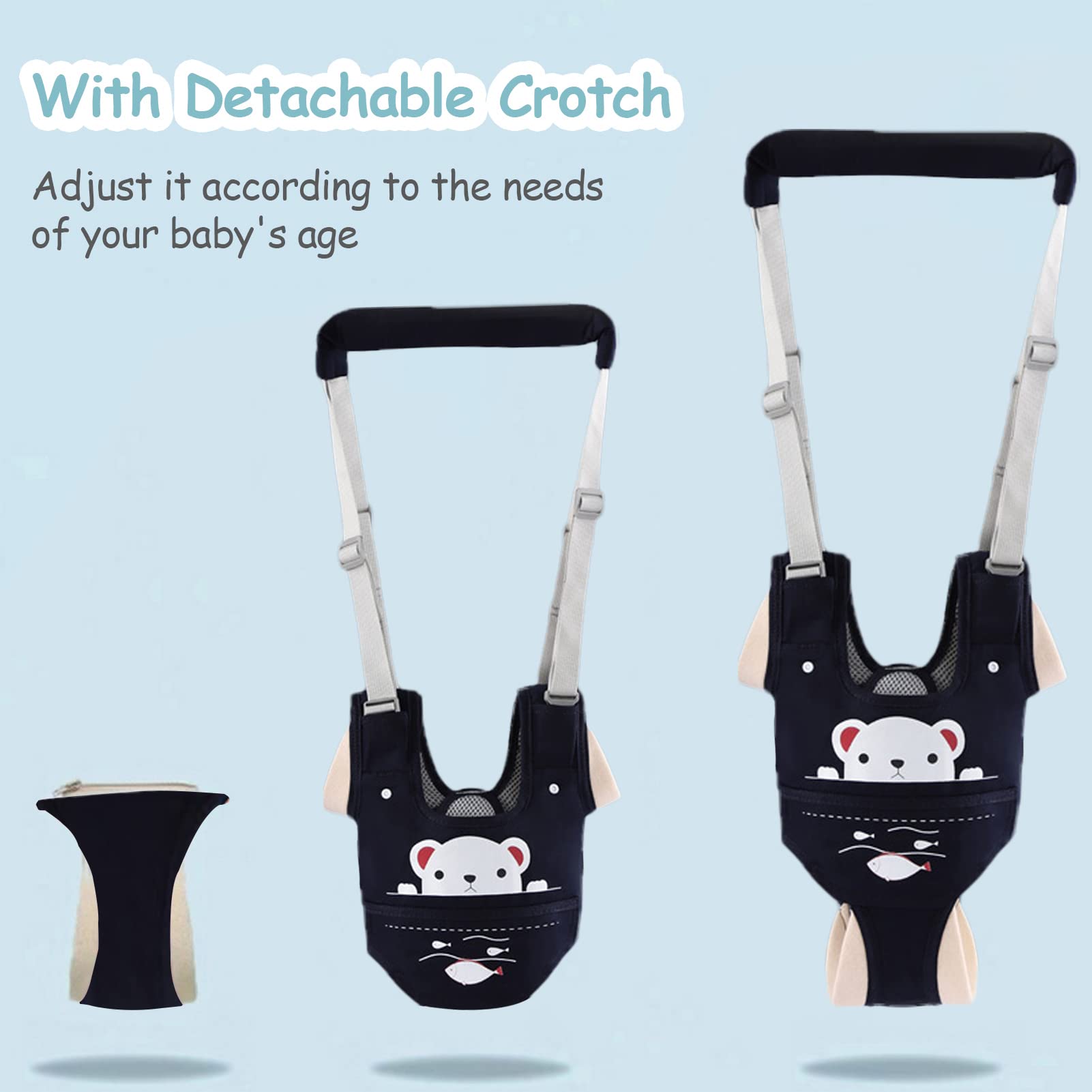 Toddler walking with Ocanoiy harness for stable practice.