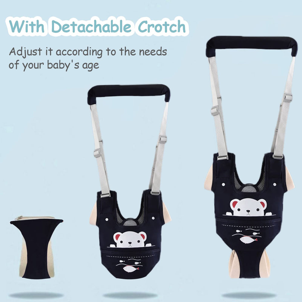 Toddler walking with Ocanoiy harness for stable practice.