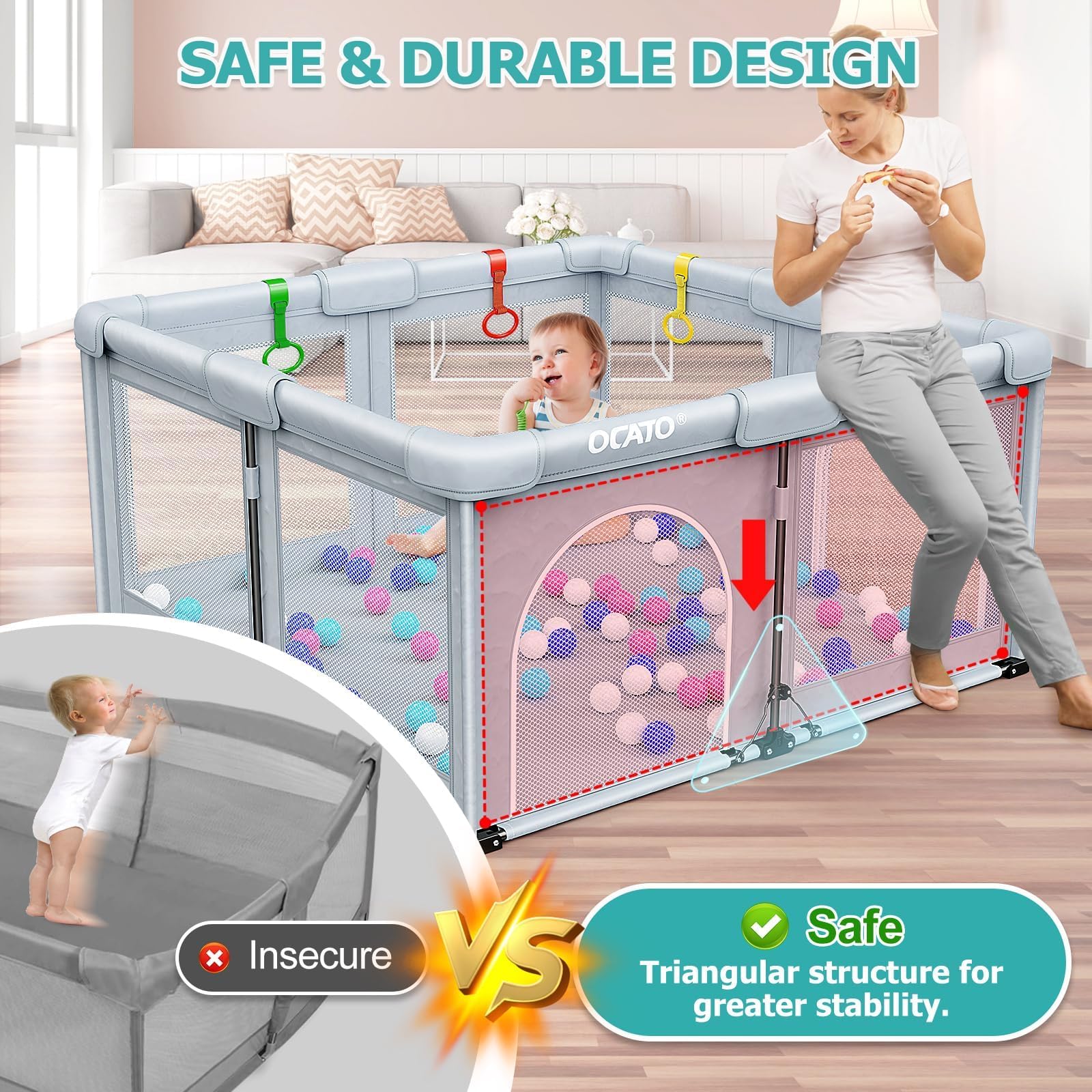 OCATO Playpen with 50 ocean balls for tactile and visual play