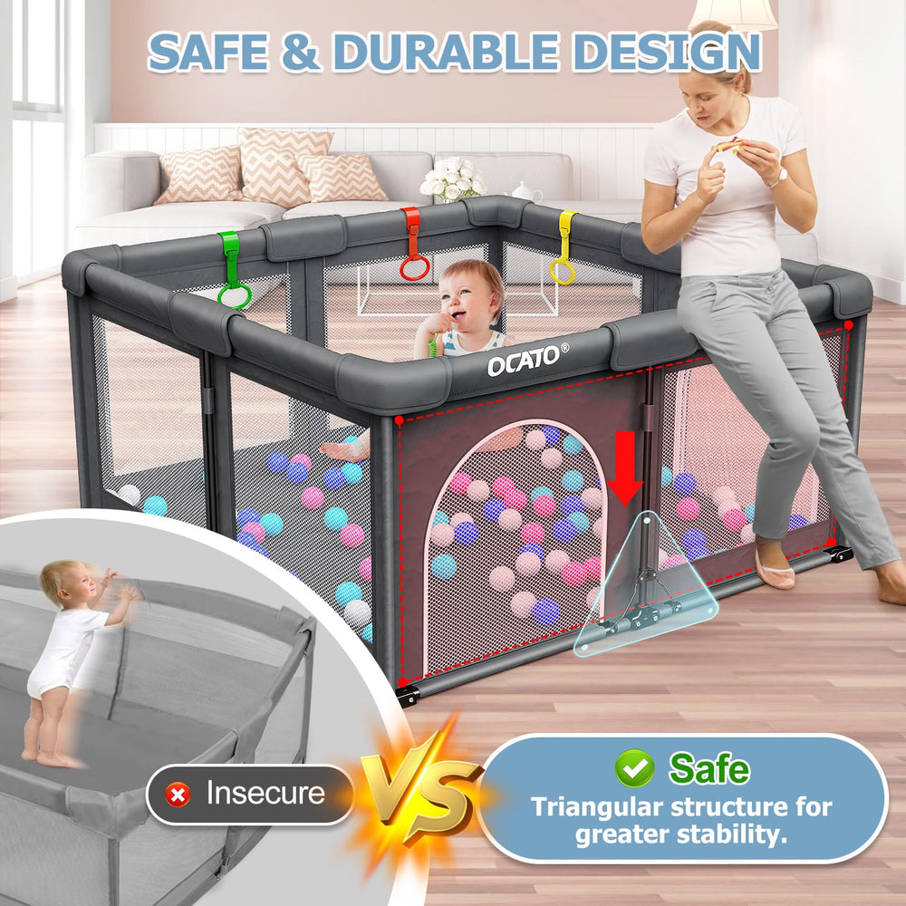 OCATO Playpen accessories include ocean balls and hanging rings.