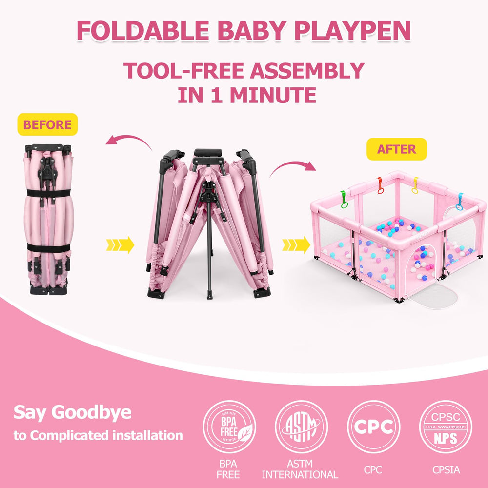 OCATO Baby Playpen being assembled for quick setup.