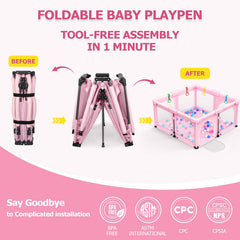 OCATO Baby Playpen being assembled for quick setup.