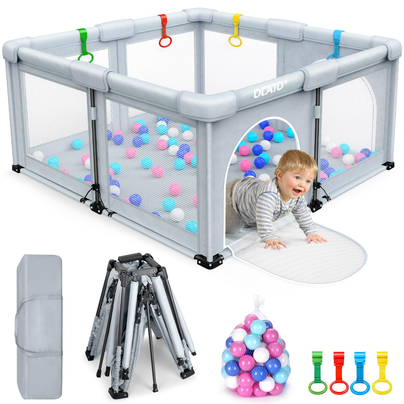 OCATO Baby Playpen foldable setup showing easy transport and compact storage