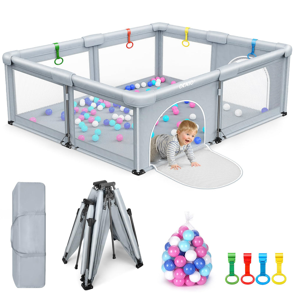 OCATO baby playpen folded-compact for easy storage.