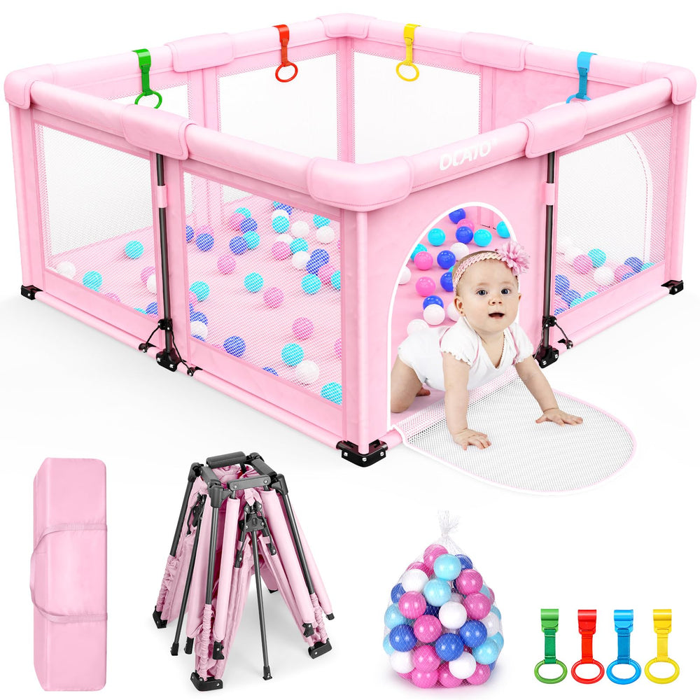 OCATO Baby Playpen folded compactly for travel and storage.