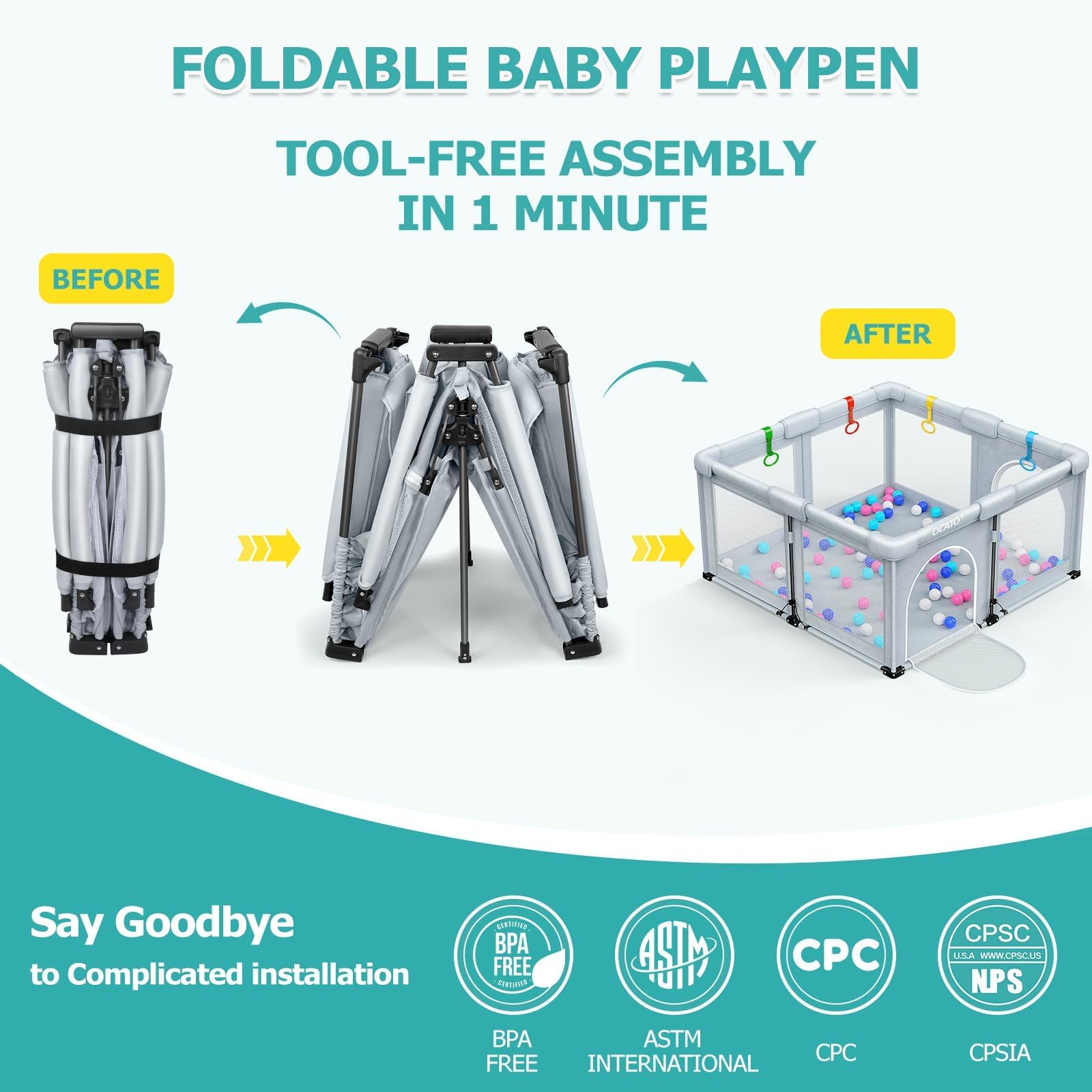 OCATO Baby Playpen handles secure grip for caregivers during setup