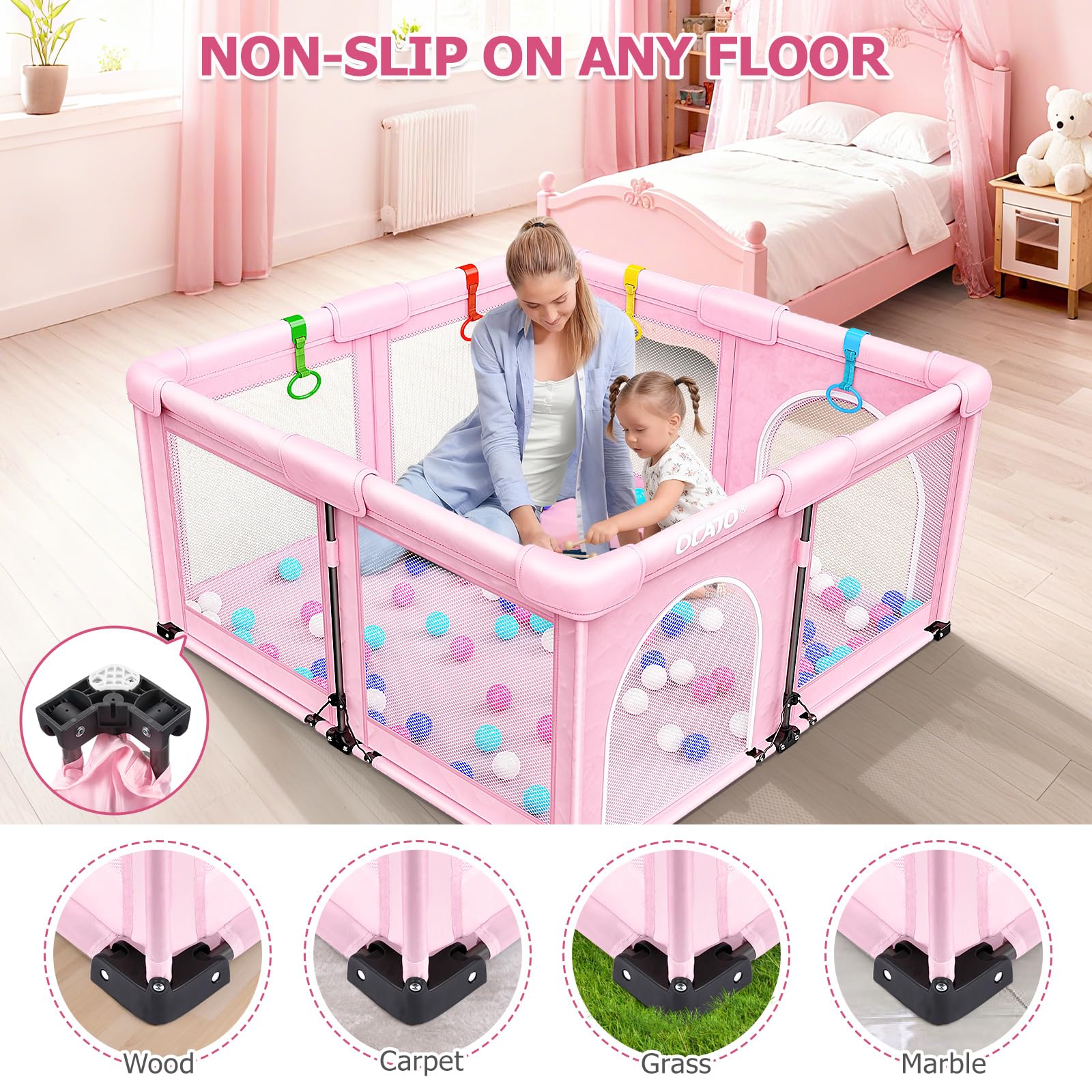 OCATO Baby Playpen 27-inch height helps keep little explorers contained.