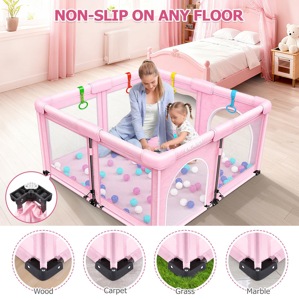 OCATO Baby Playpen 27-inch height helps keep little explorers contained.