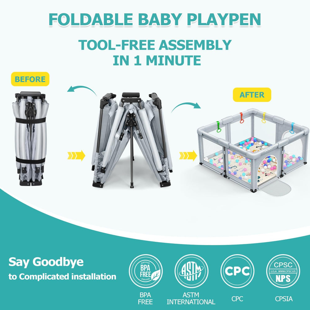 OCATO playpen being set up for quick use with an effortless assembly.