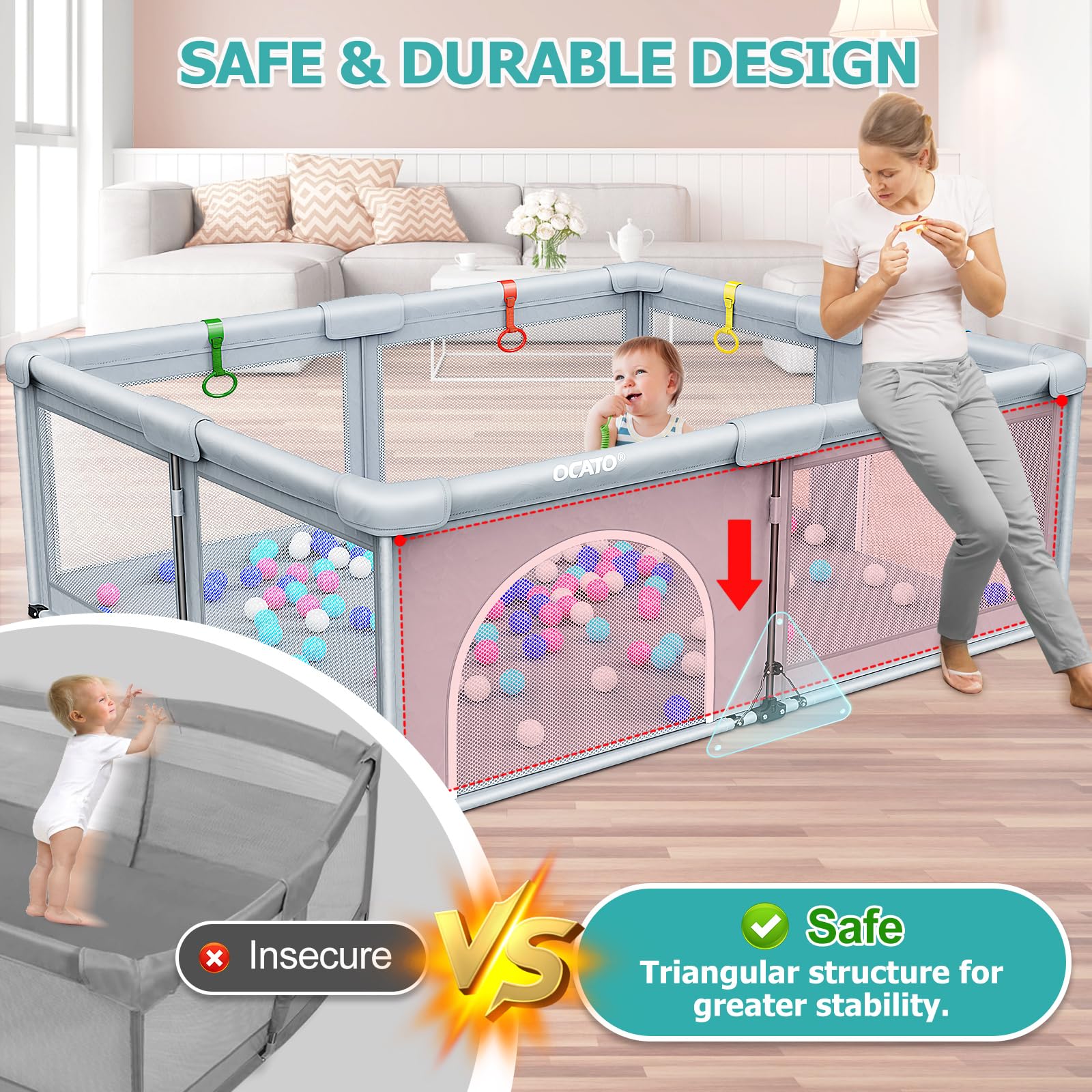 OCATO ocean-balls set included for engaging play inside the pen.
