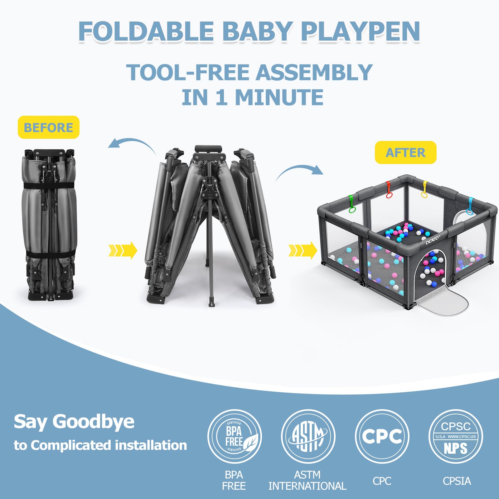OCATO Baby Playpen setup is quick and easy for busy parents.