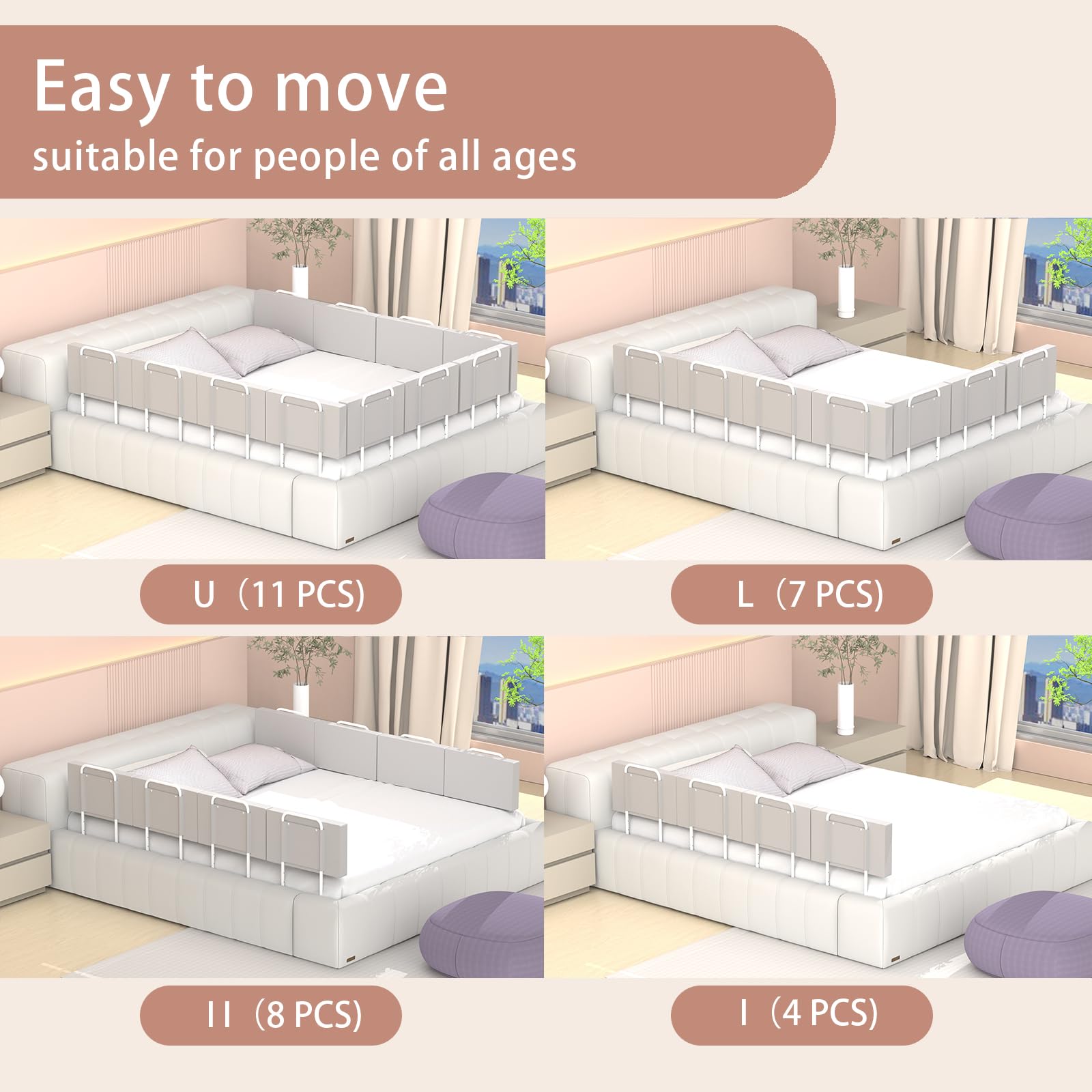OCBAiLi 4-pack rails support flexible arrangements across beds.