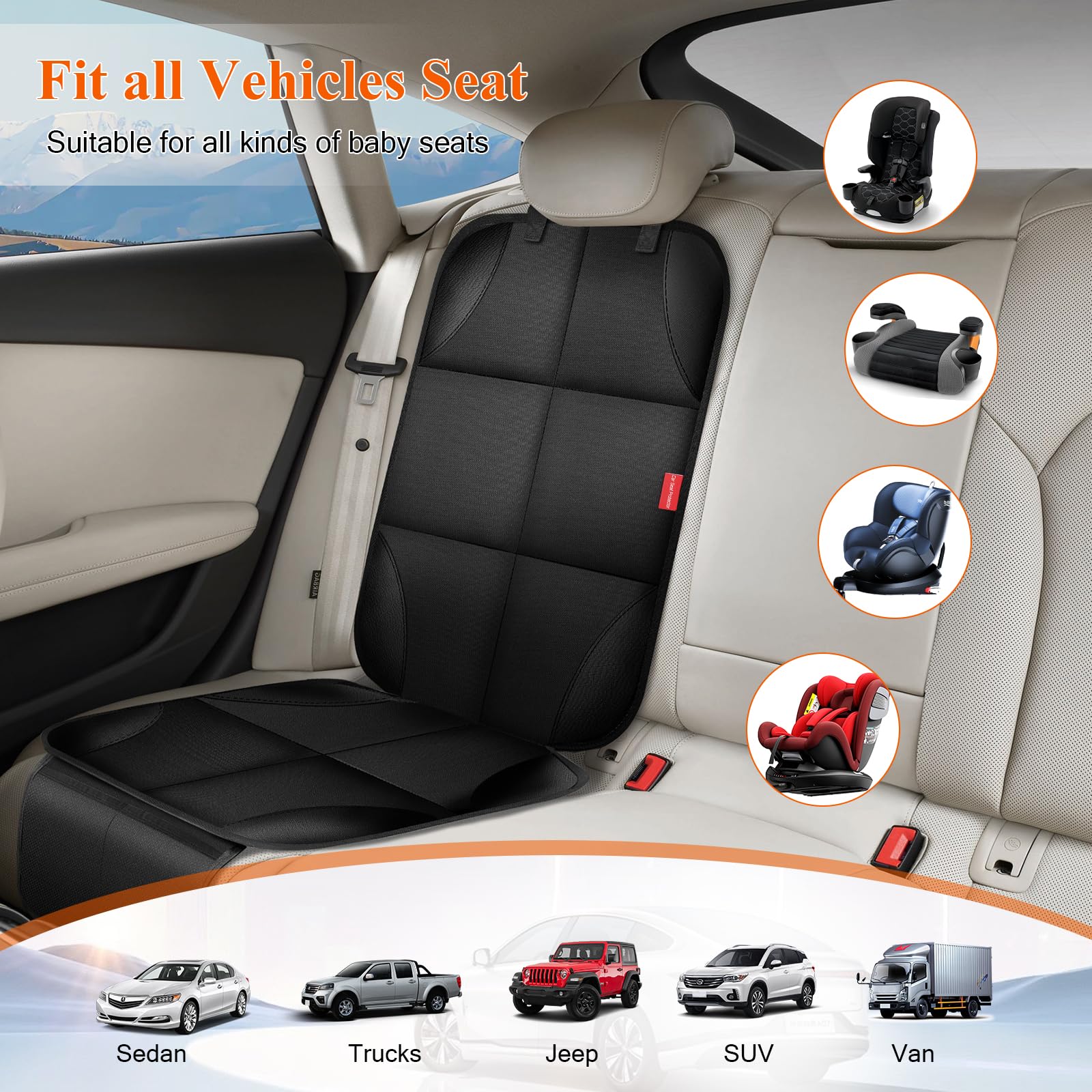 OCCKAI car seat protector anti-skid tail secures position.
