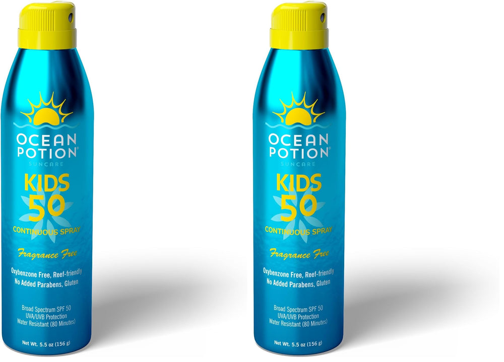 Ocean Potion Sunscreen Kids SPF50 spray bottle front view for outdoor protection