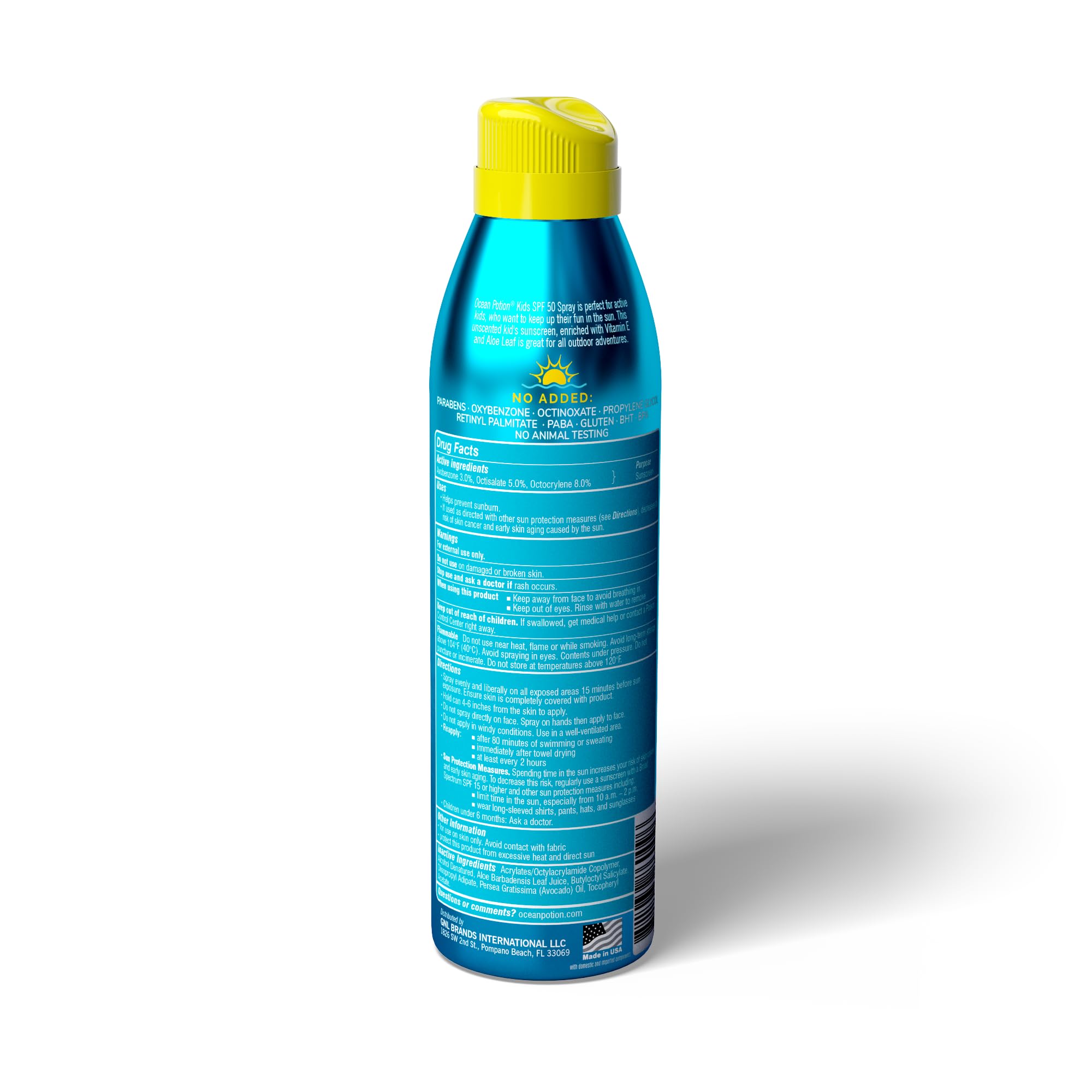 Ocean Potion sunscreen label close-up showing free-from formula