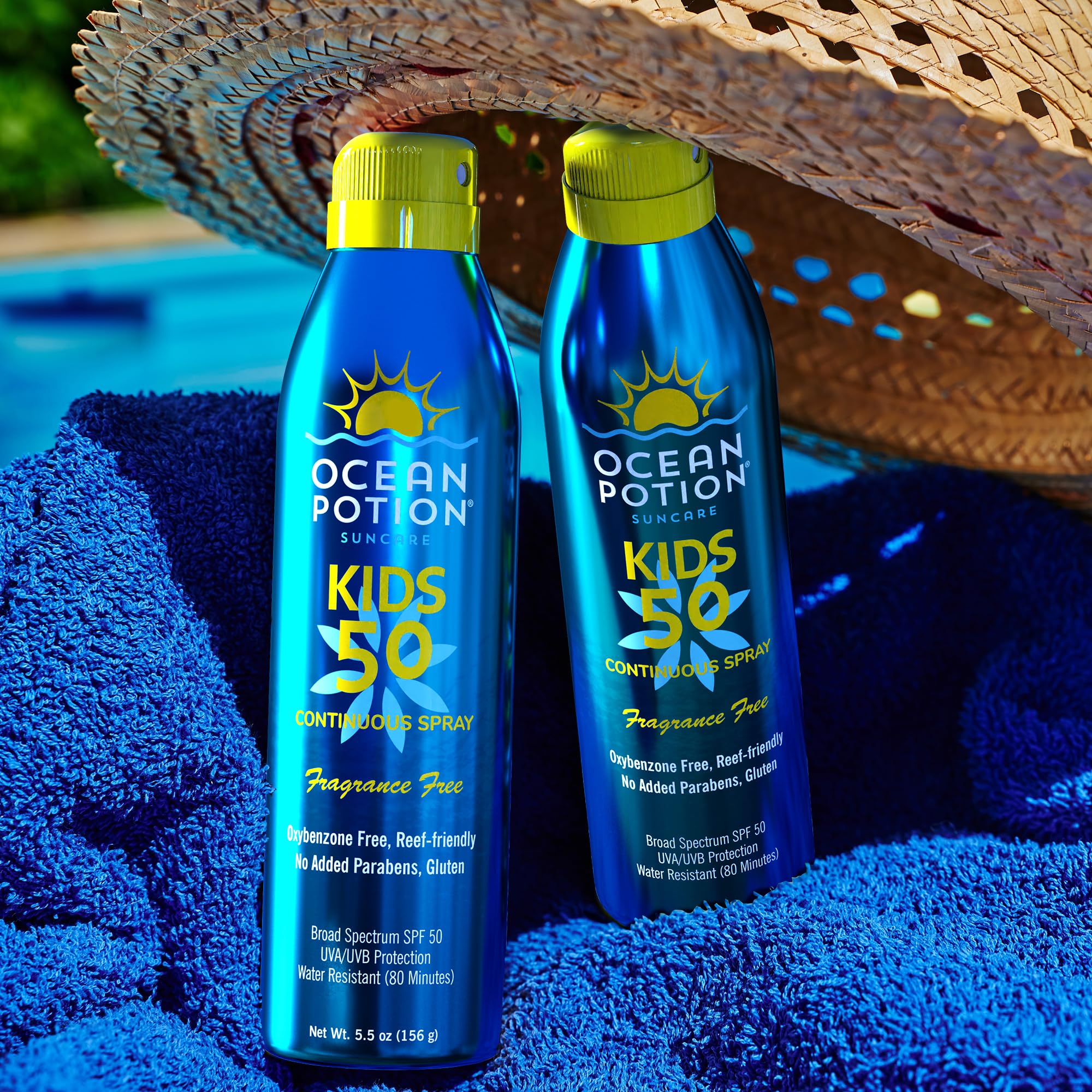 Ocean Potion sunscreen bottle outdoors ideal for kids at park or beach