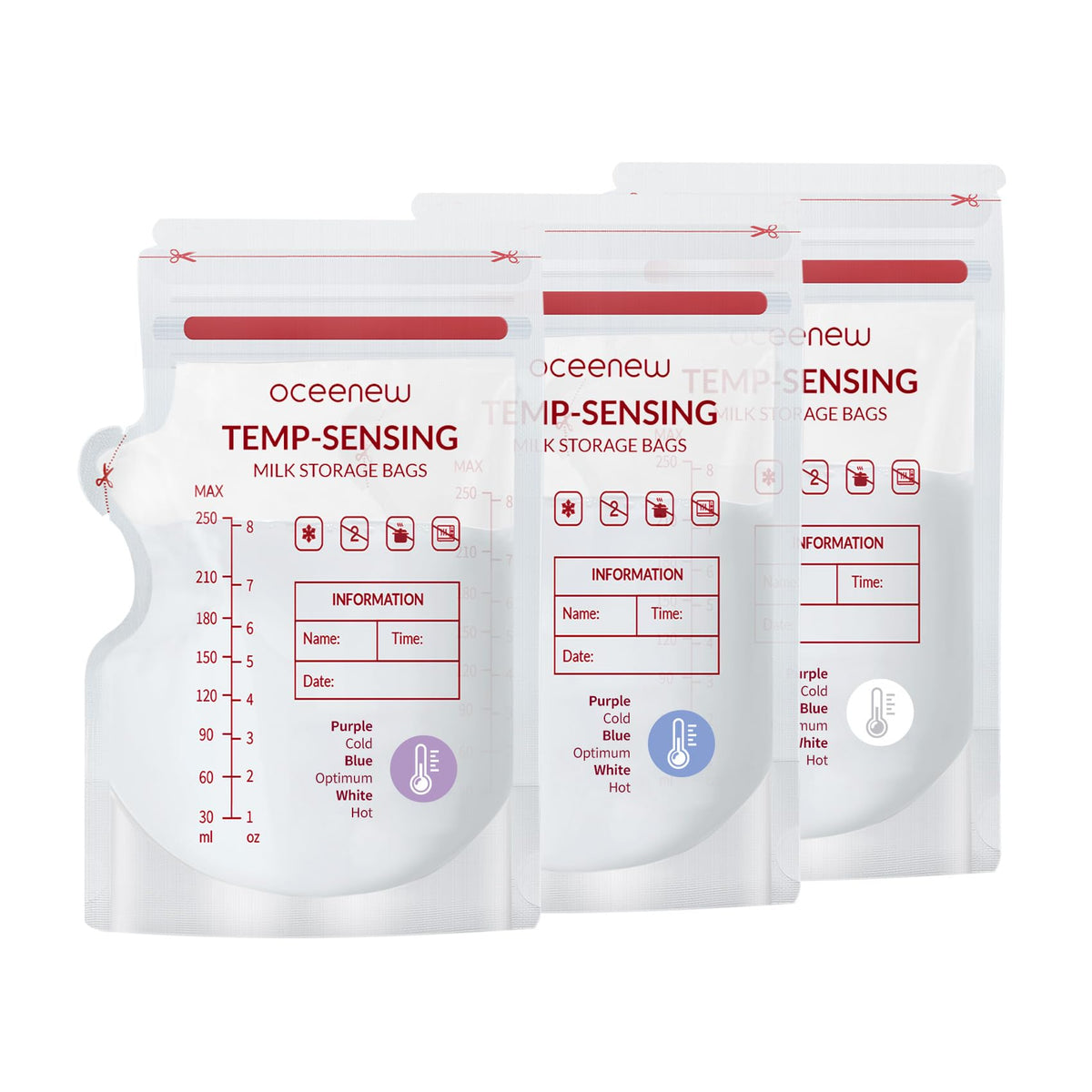Oceenew breastmilk bags with flat-freeze design for compact freezer storage