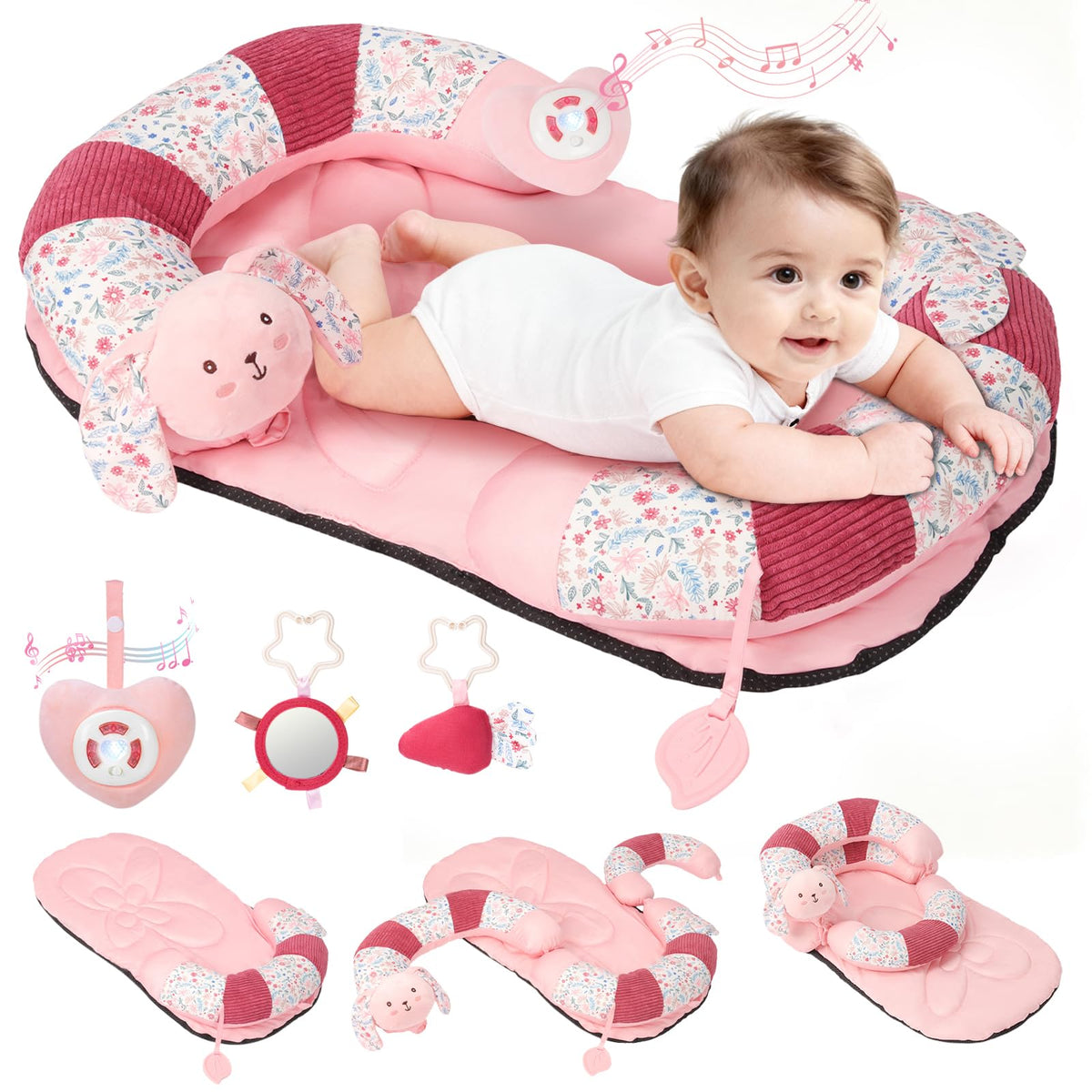 OCFOAAE 2-in-1 tummy time mat and pillow supports early neck and core development