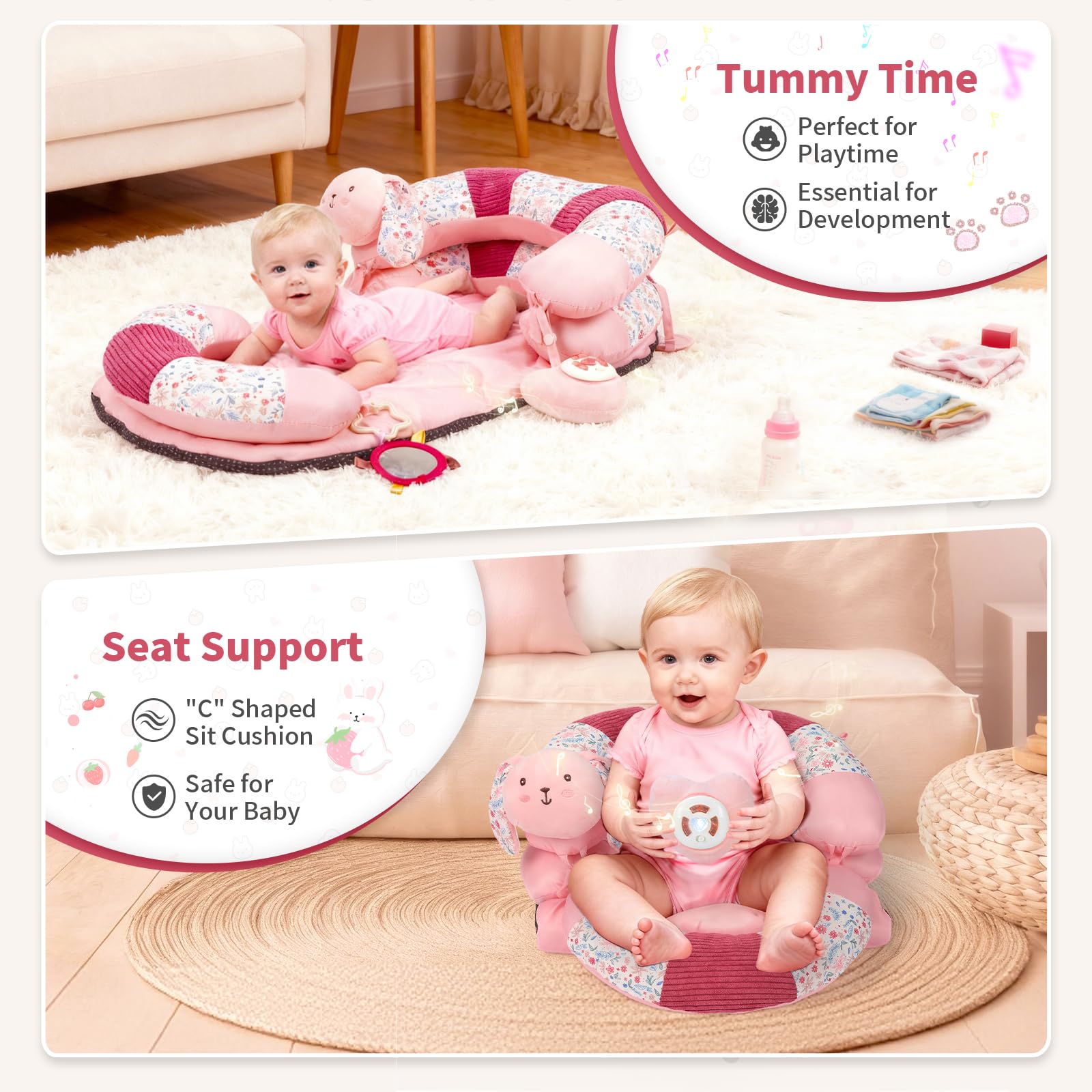 OCFOAAE bunny themed seated support aids transition from tummy time to sitting