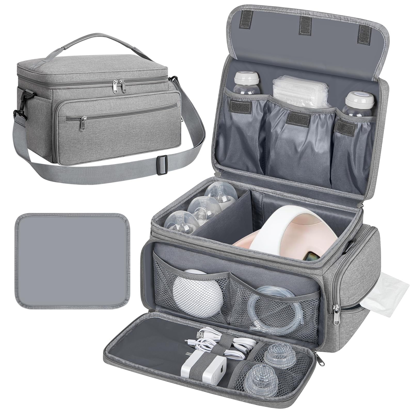 OCKLILY breast pump bag with S1/S2 and bottles organized for travel.
