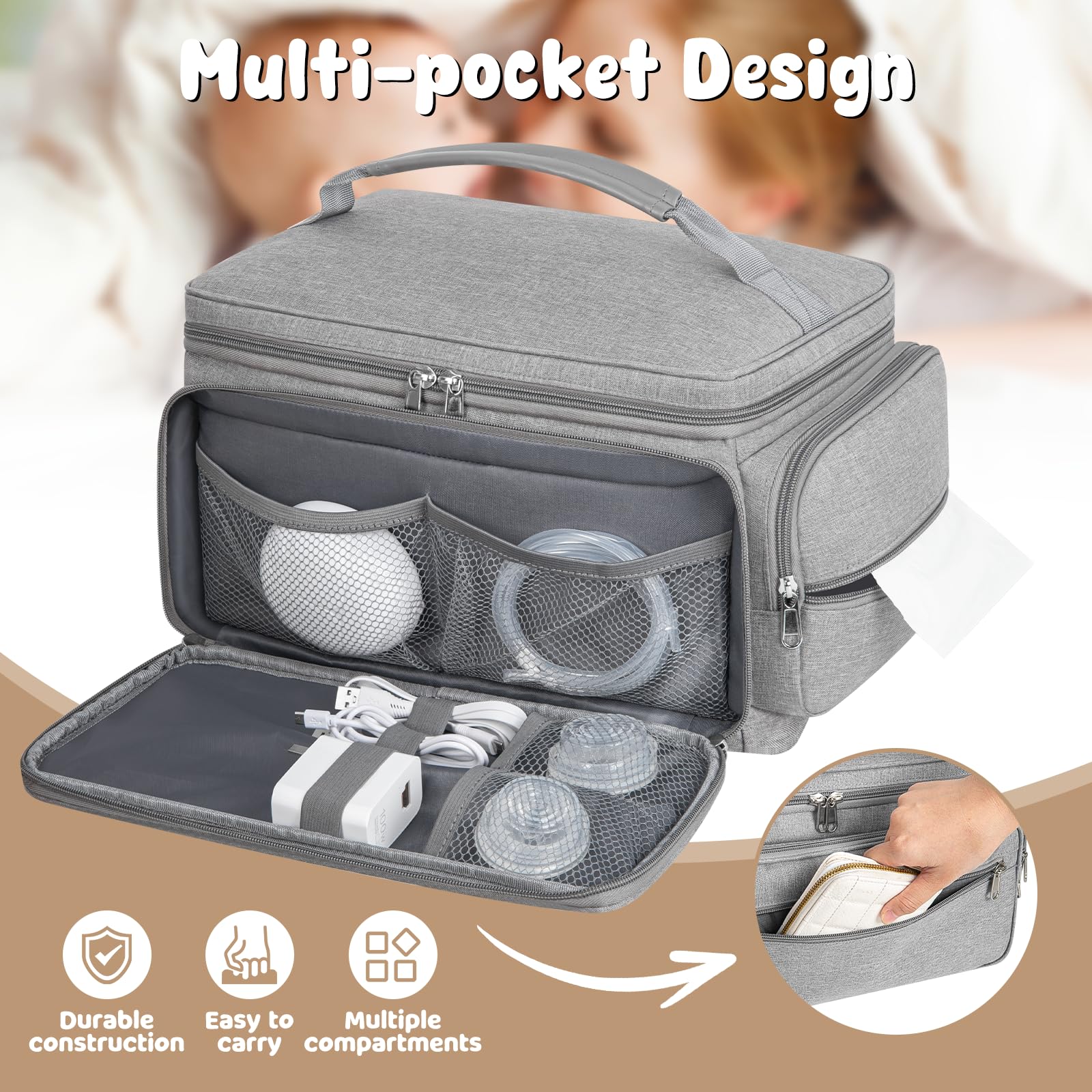 OCKLILY bag with top handle and detachable strap for easy carry.