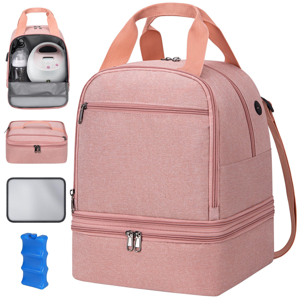 OCKLILY pump bag with upper-layer storage keeps pump accessories neatly organized on the go.