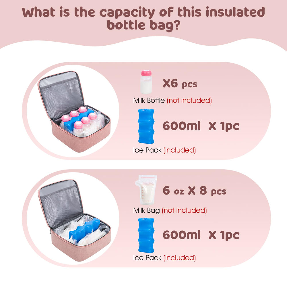 Waterproof and insulated interior helps maintain temperature for bottles and milk bags.