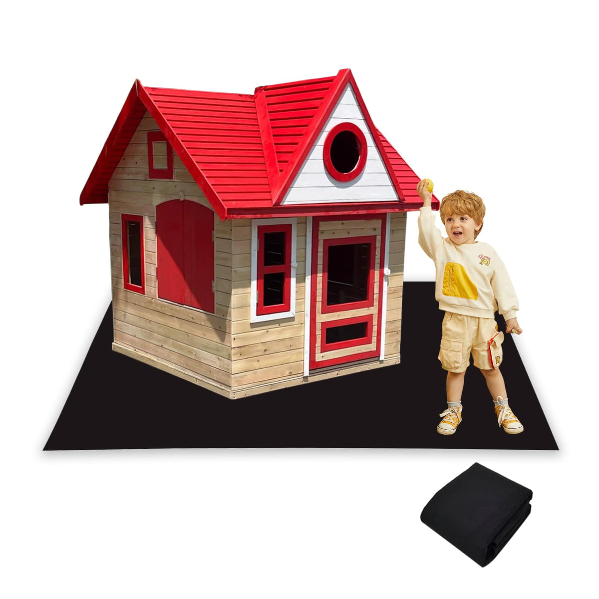 OCMML Outdoor Playhouse Mat top view shows a spacious play area for crawlers