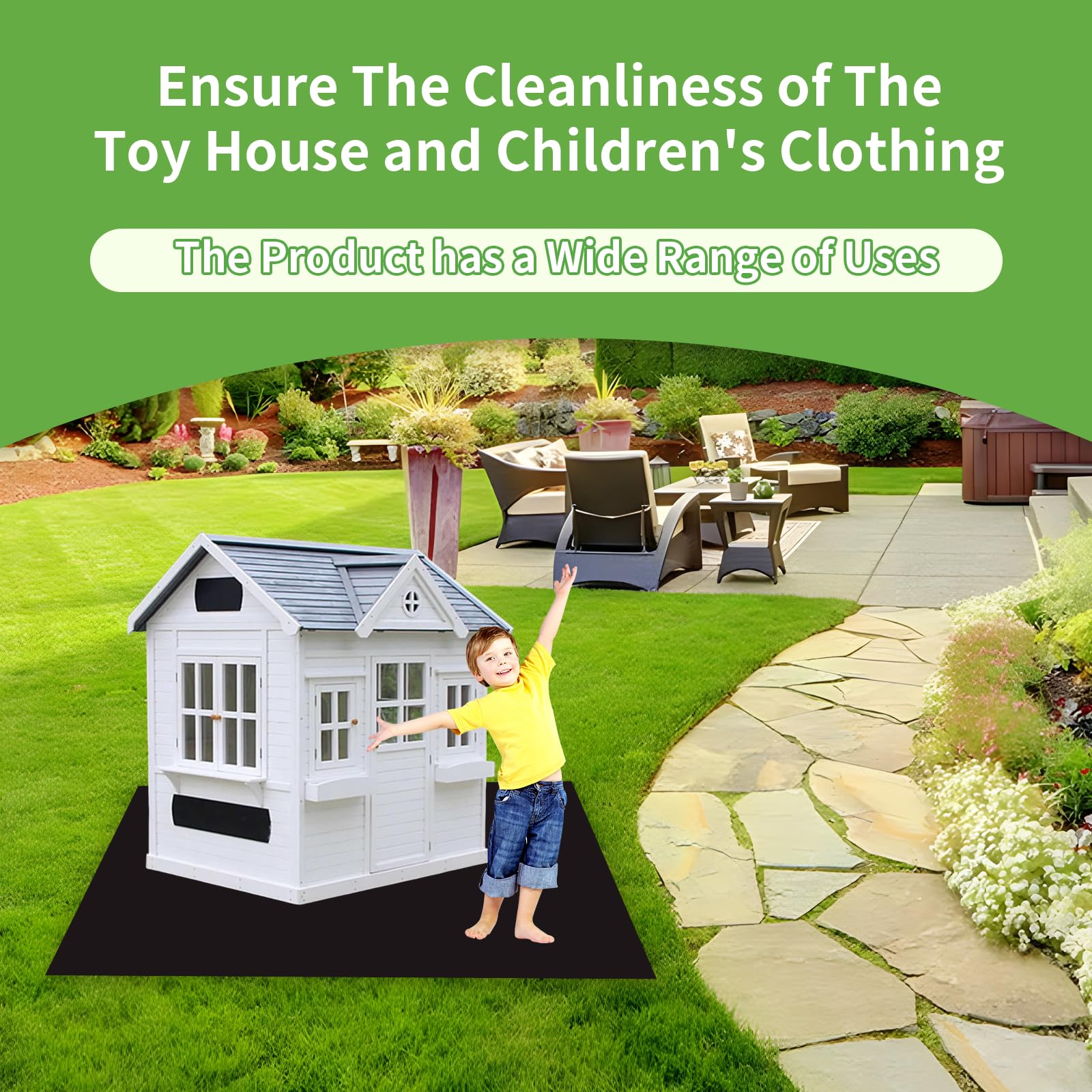 OCMML Outdoor Playhouse Mat kids on patio enjoying playtime