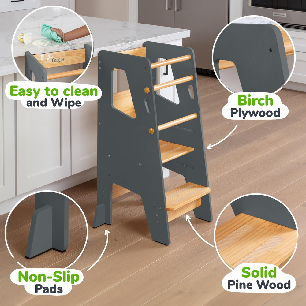 OCODILE Gray Toddler Standing Tower in use during daily activities