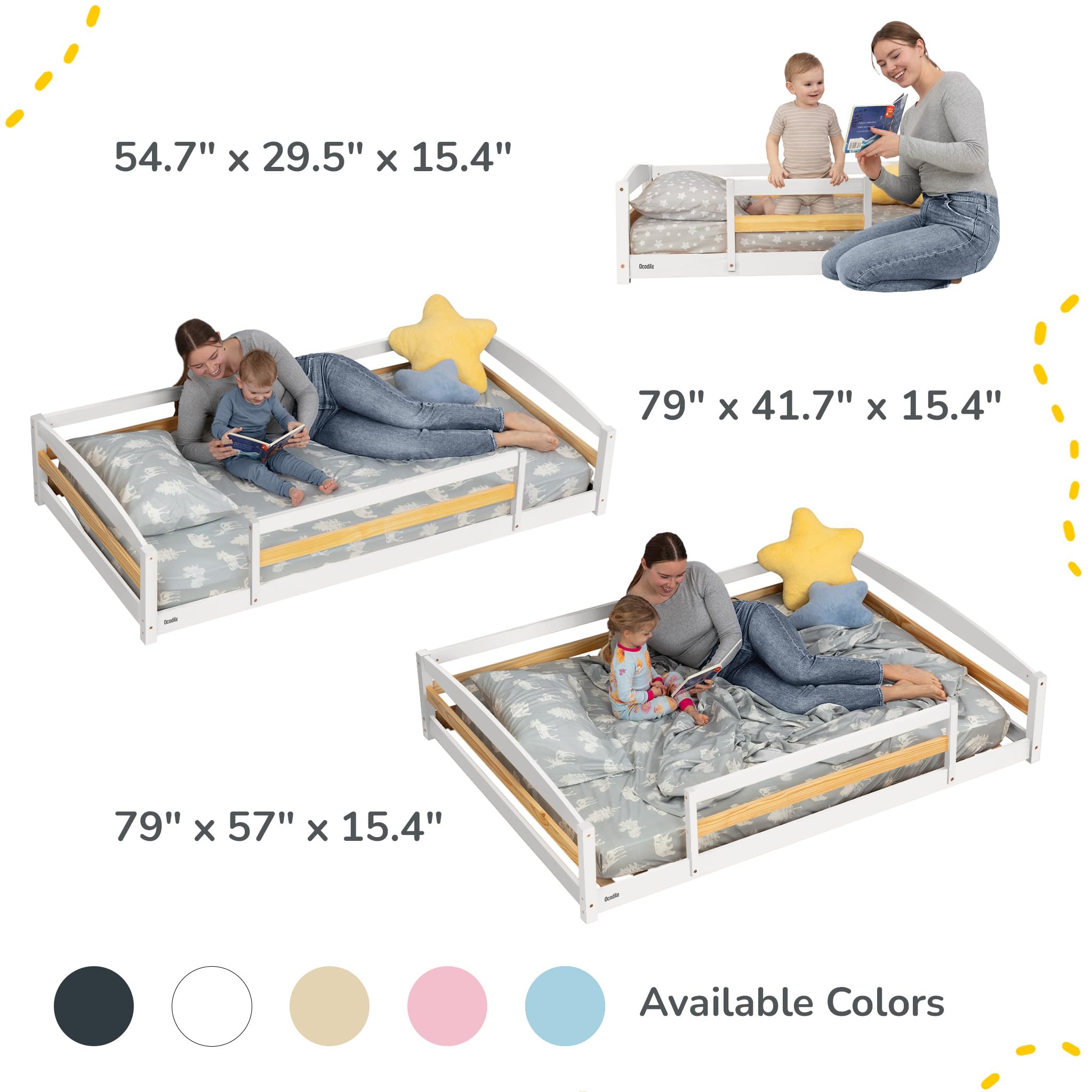 Ocodile Toddler Bed rails assembly parts layout aids quick setup.